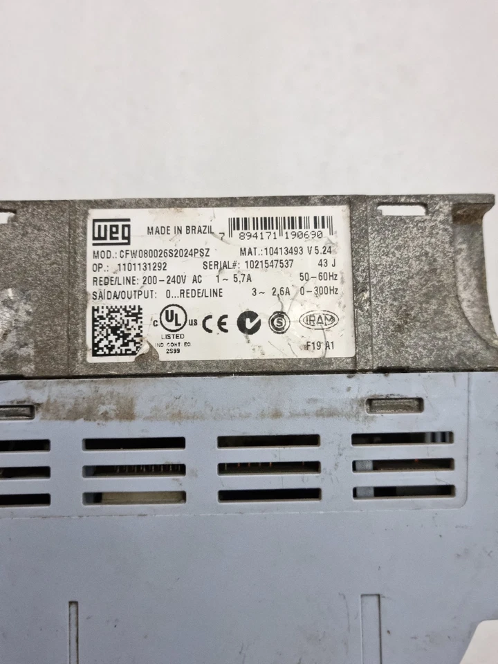 WEG CFW080026S2024PSZ CFW08 VECTOR INVERTER (USED)